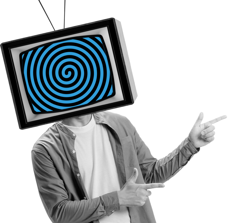 Man with TV for head