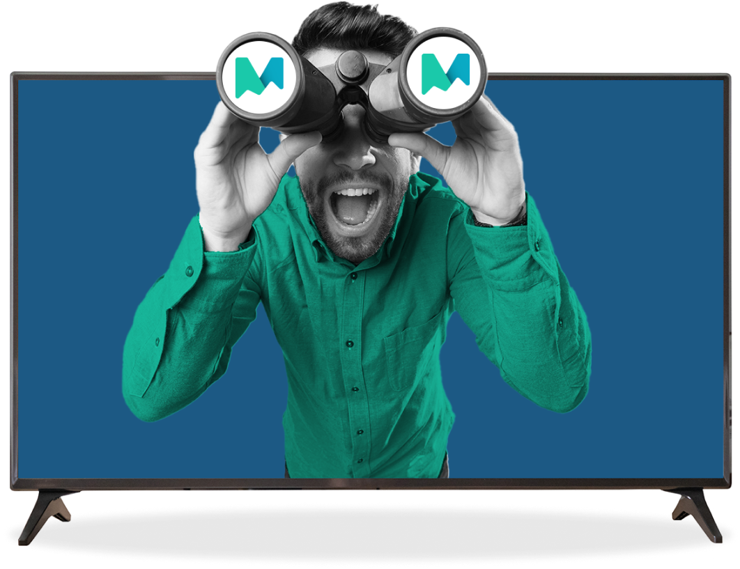 Man with binoculars in TV